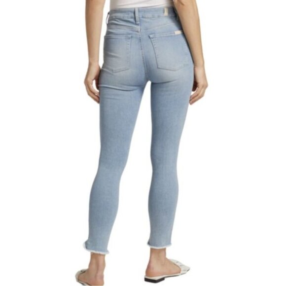 7 For All Mankind Maple Mid Rise Raw Edge Hem Cropped Skinny Jeans Size 30 NWT - Picture 2 of 12